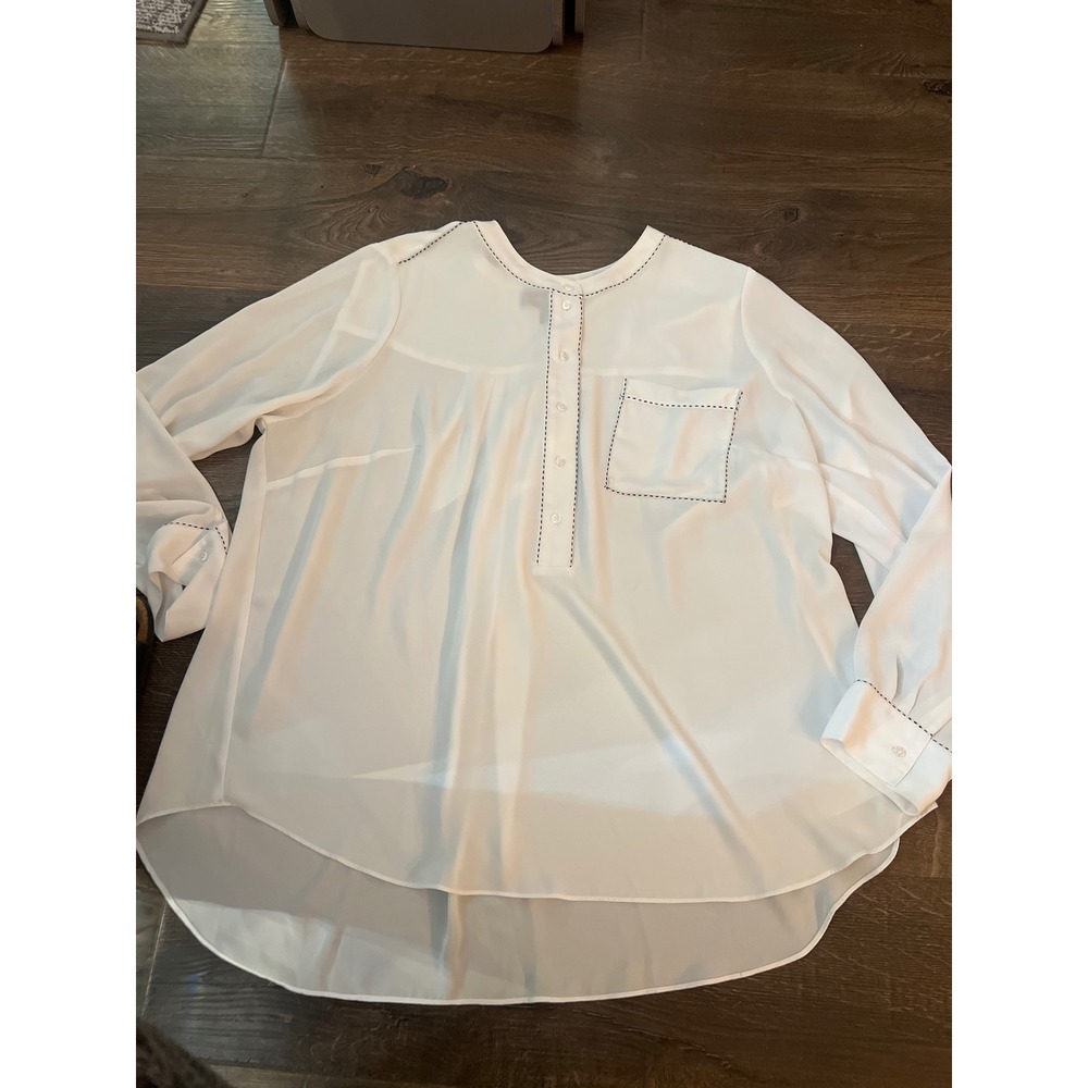 Lane Bryant White Contrast Stitch Tunic Blouse Plus Size 18/20 Long Sleeve‎ Top